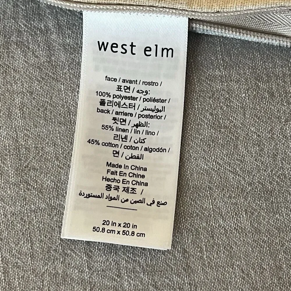 West Elm Lush Velvet Linen Back Pillow Covers Blue 20x20” Set of Two Crushed